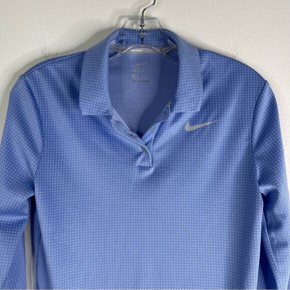 Nike blue white dots stretchy golf collared button pullover top small - Picture 2 of 8